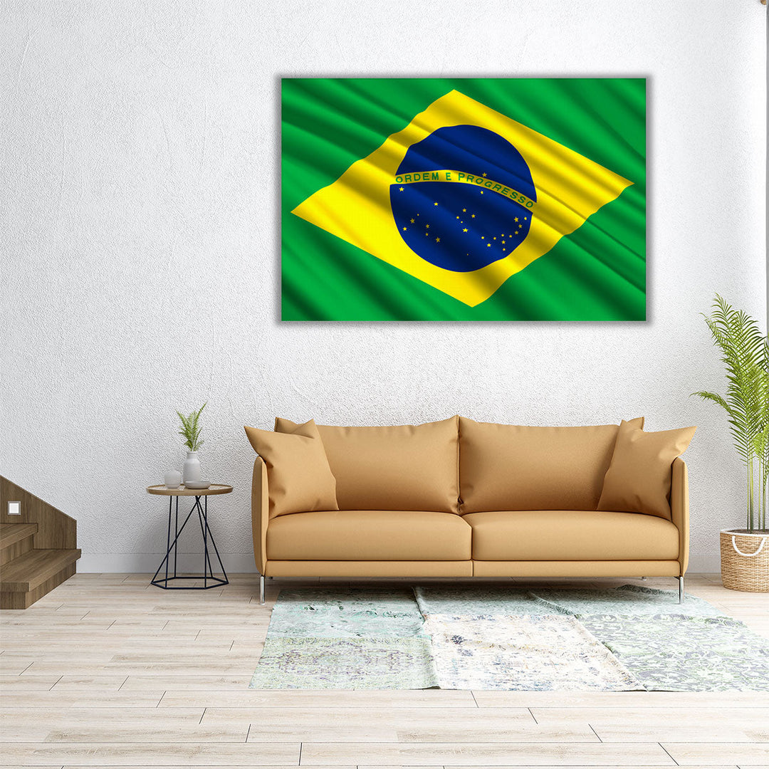 Brazil Flag Waving - Canvas Print Wall Art