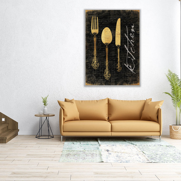 Golden Utensils - Canvas Print Wall Art