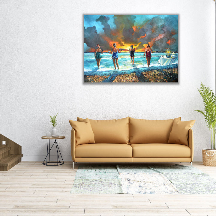 Early Morning Swim - With Cat - Canvas Print Wall Art
