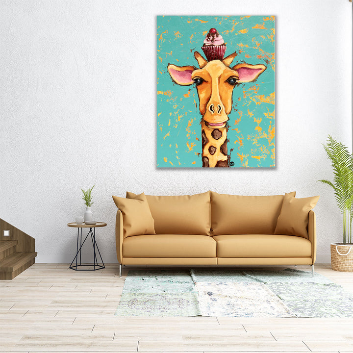 Giraffe With Cherry on Top - Canvas Print Wall Art