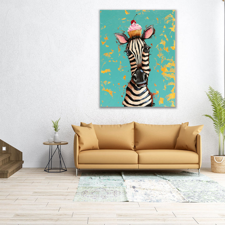 Zebra With Cherry Cupcake - Canvas Print Wall Art