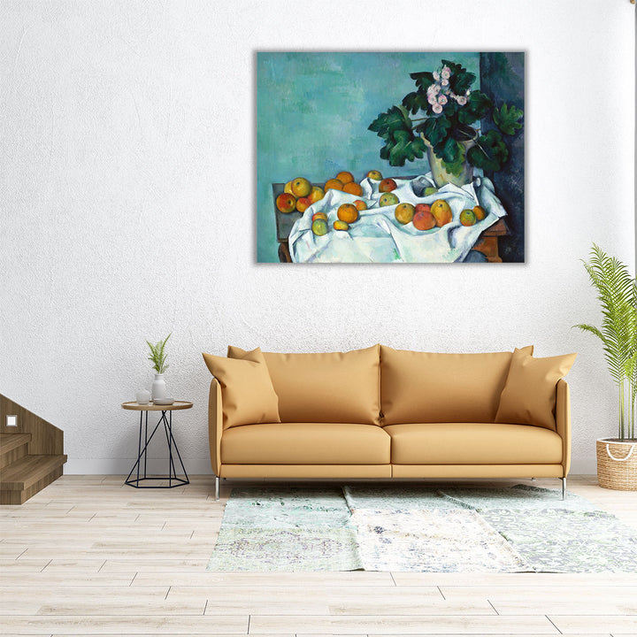 Still Life With Apples And A Pot Of Primroses - Canvas Print Wall Art