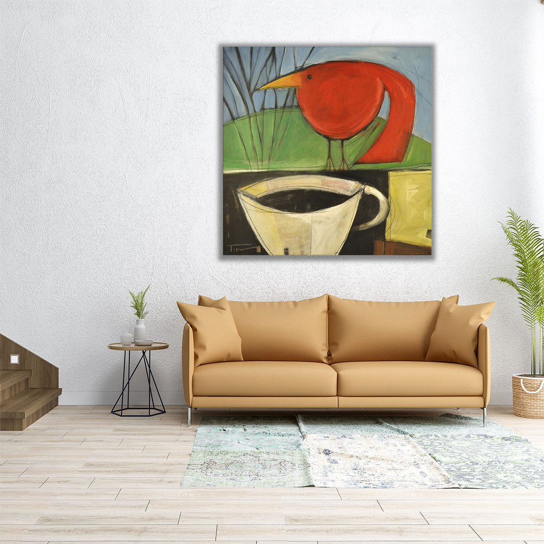 Coffee And Red Bird - Canvas Print Wall Art