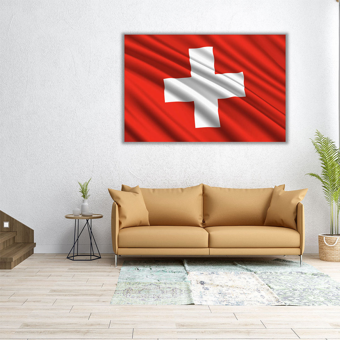 Switzerland Flag Waving - Canvas Print Wall Art