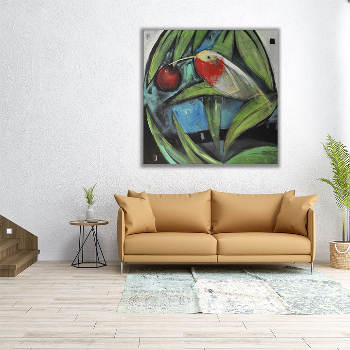 Humming Bird And Cherry - Canvas Print Wall Art