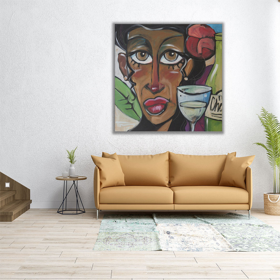 Island Girl With Wine - Canvas Print Wall Art