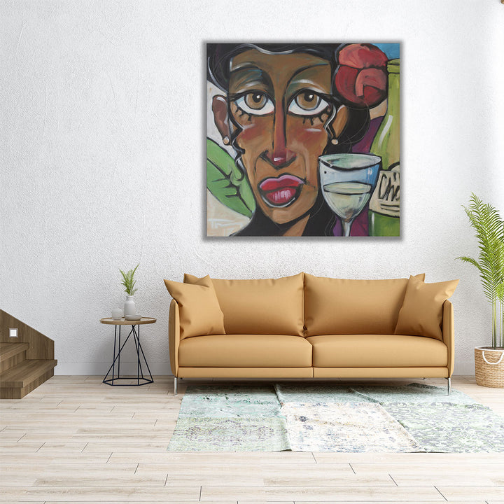 Island Girl With Wine - Canvas Print Wall Art