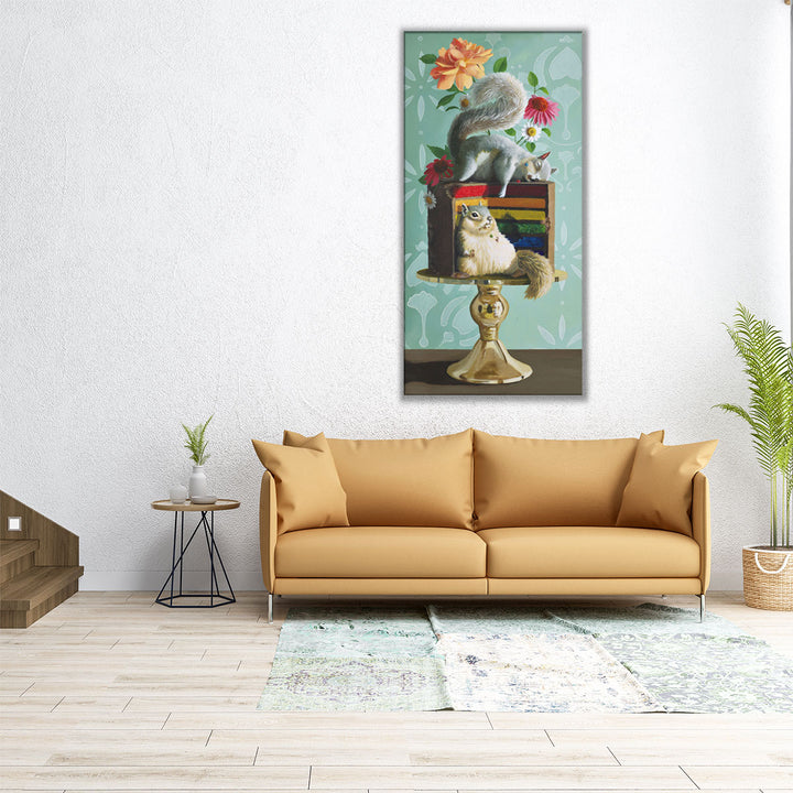 Rainbow Cake Squirrels - Canvas Print Wall Art
