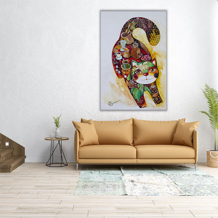 Coffee Cat 4 - Canvas Print Wall Art