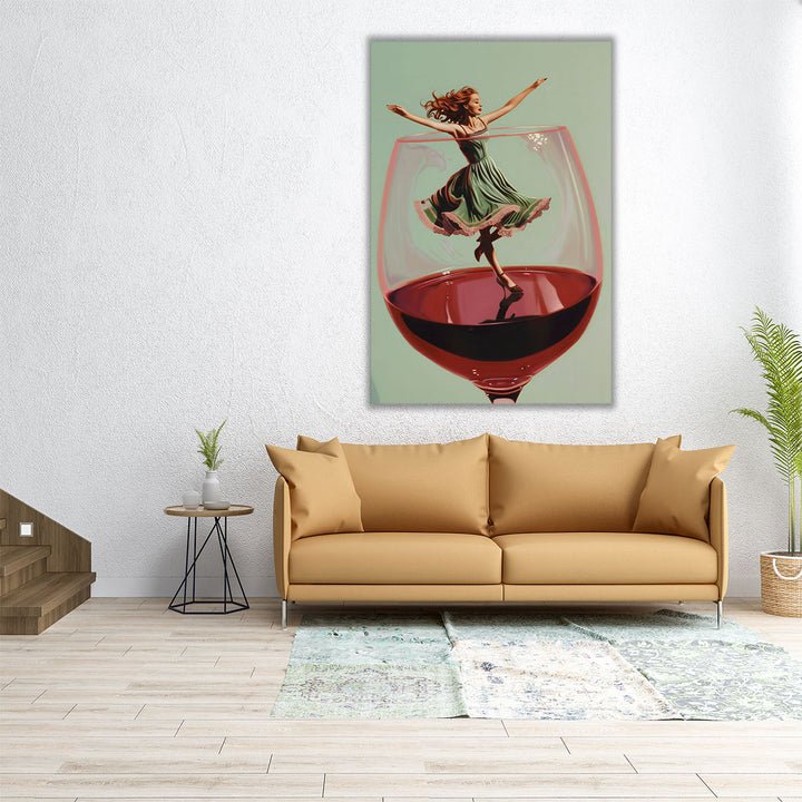  large dining art – woman with wine surreal theme
