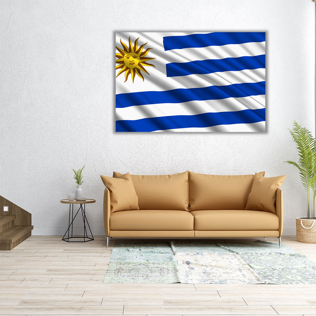 Uruguay Flag Waving - Canvas Print Wall Art