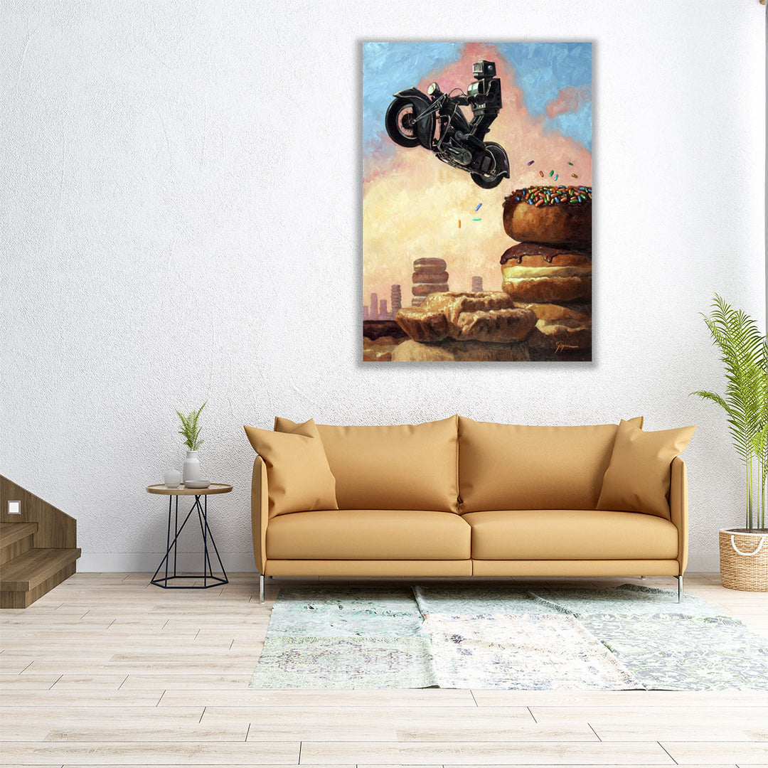 motorcycle art print – neutral black and brown tones