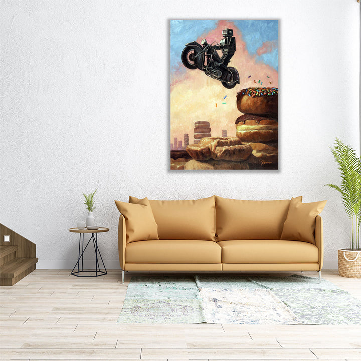 motorcycle art print – neutral black and brown tones