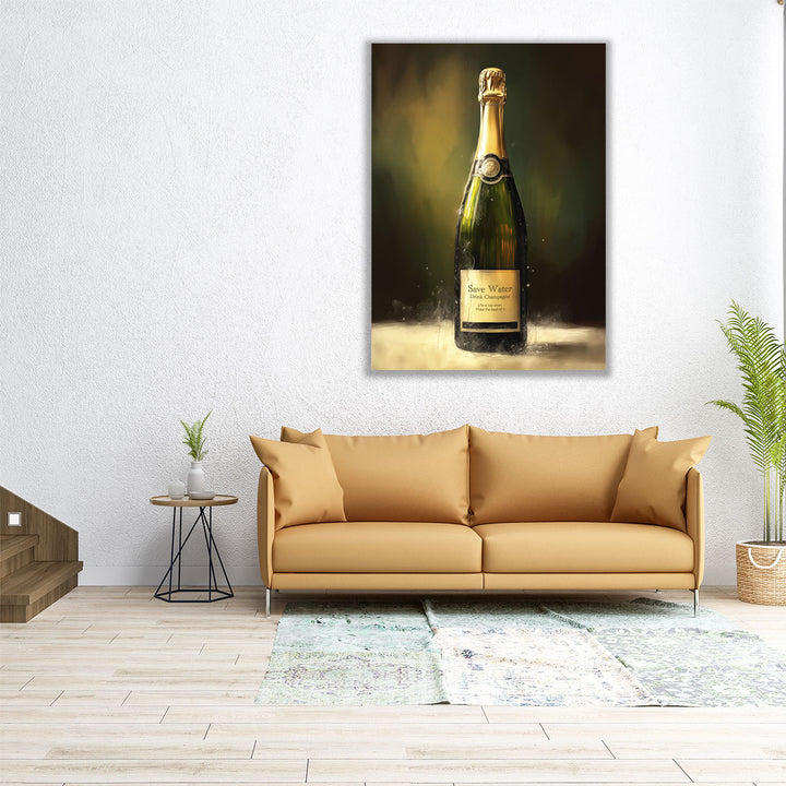 green background canvas champagne art