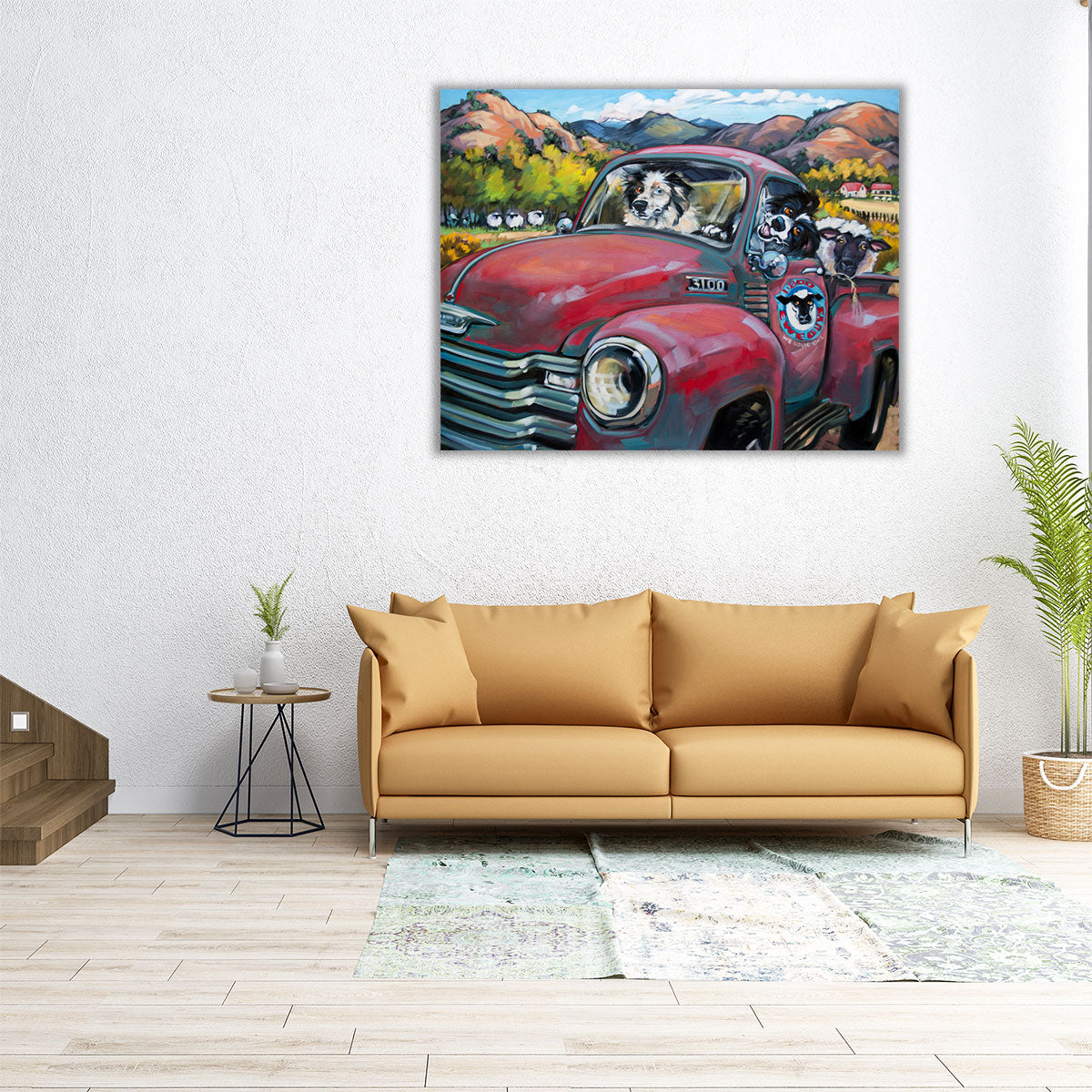 1-800 Ewe Guys Framed Art Print | Dogs in Red Car | CR Townsend