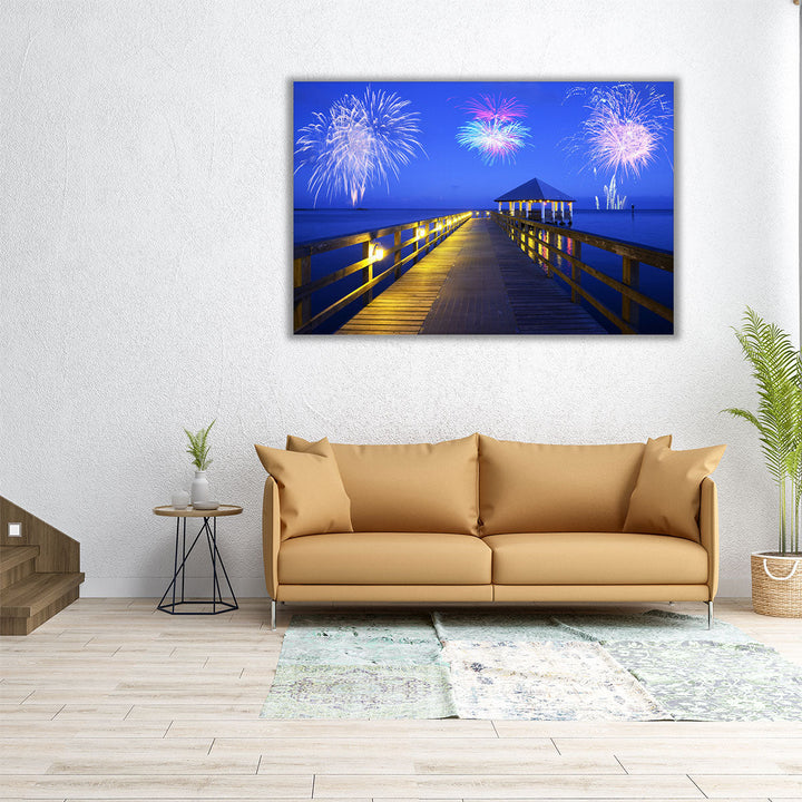 Fireworks Over Apalachicola Sea, Florida - Canvas Print Wall Art