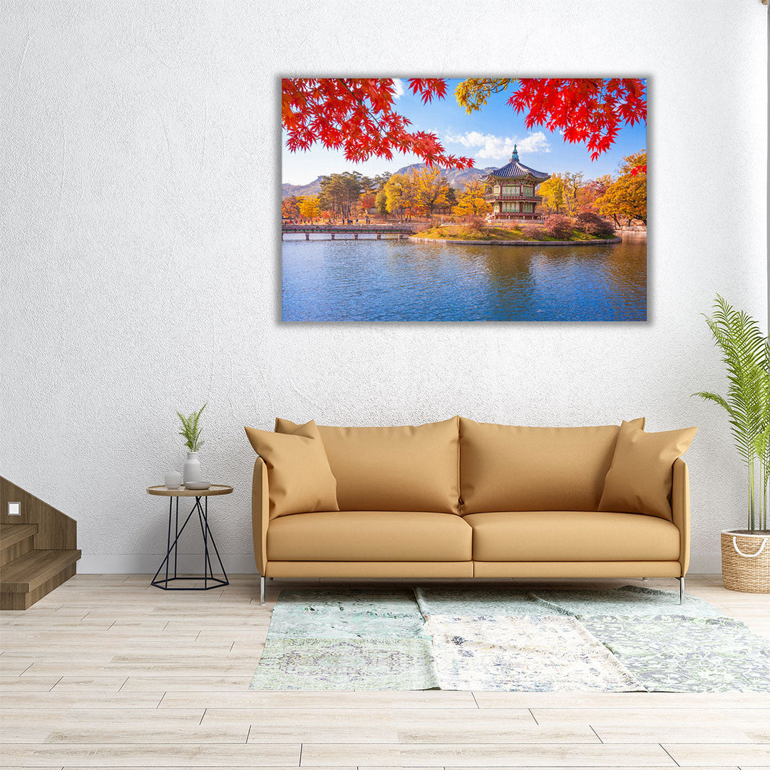 Gyeongbokgung Palace with Maple Leaves, Seoul, South Korea - Canvas Print Wall Art