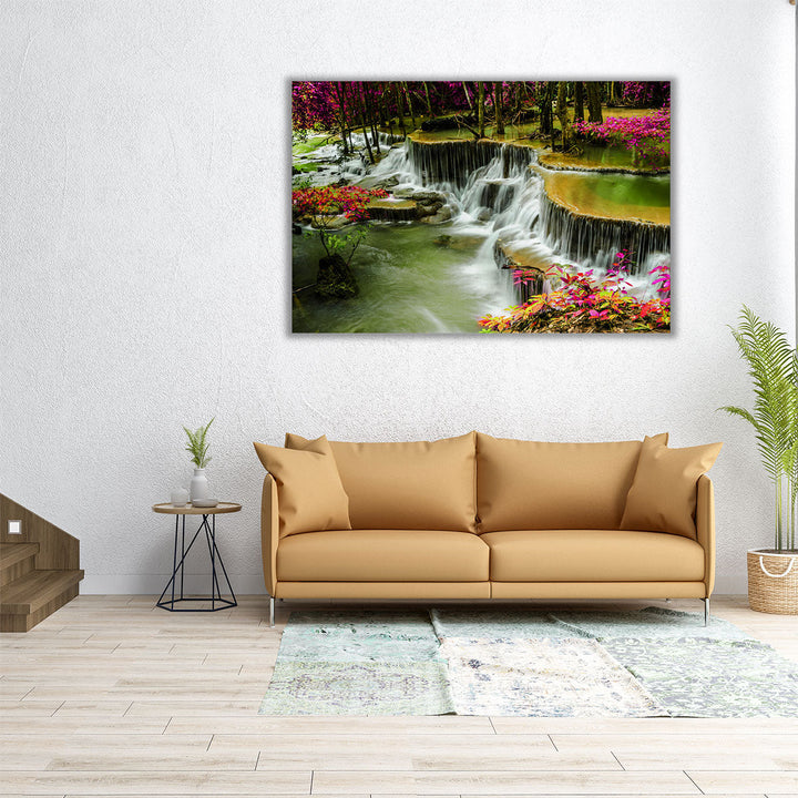 Huay Mae Khamin Waterfall in Tropical Forest, Thailand - Canvas Print Wall Art