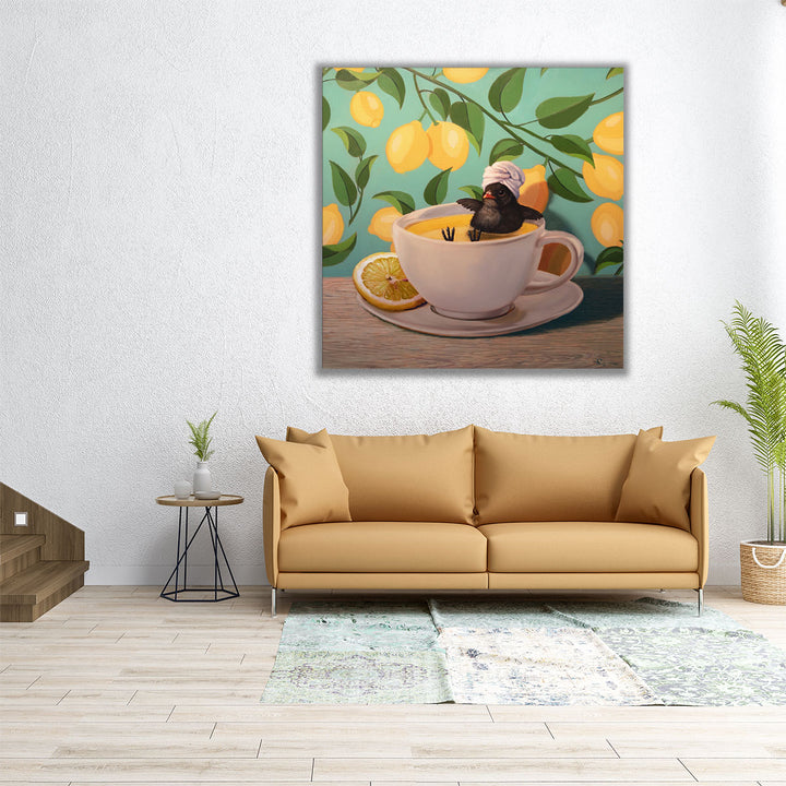  24×24 surreal teacup bird print