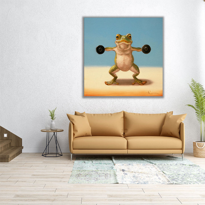 Gym Frog Dumbell Lateral Raise - Canvas Print Wall Art