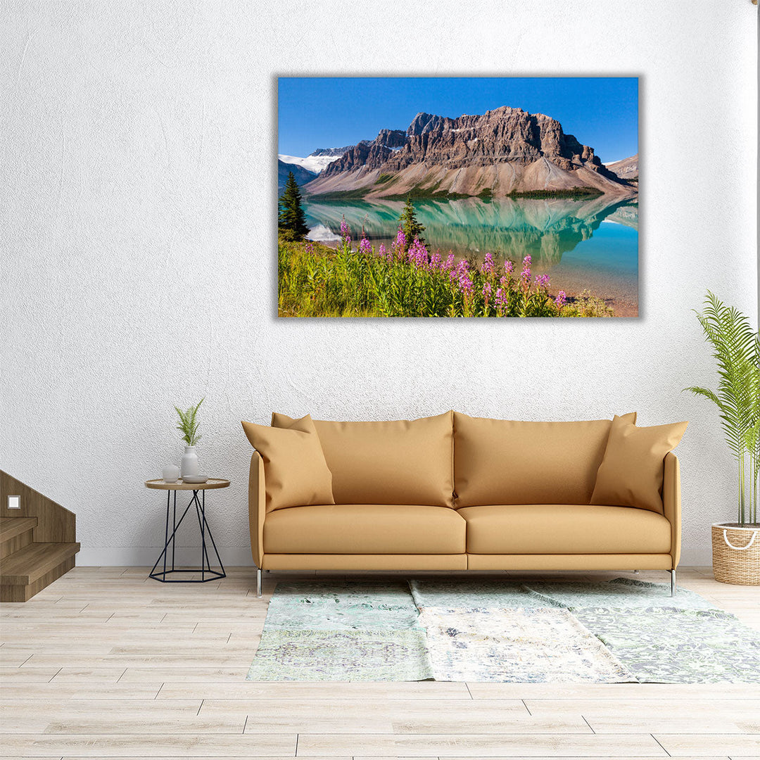 Waputik Range Reflecting on Bow Lake, Banff National Park - Canvas Print Wall Art