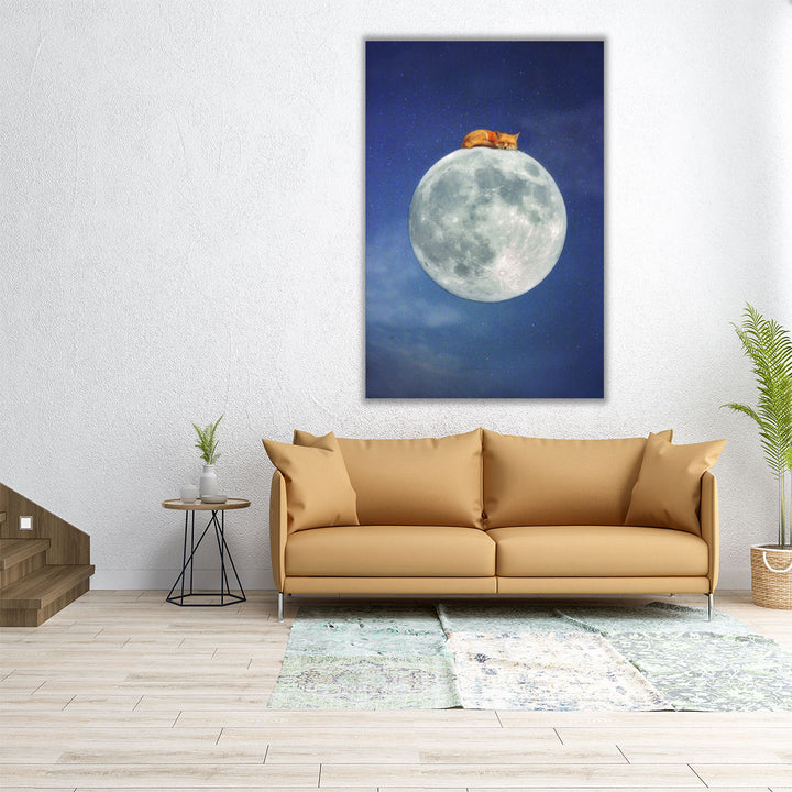 Fox Sleeping On Moon - Canvas Print Wall Art
