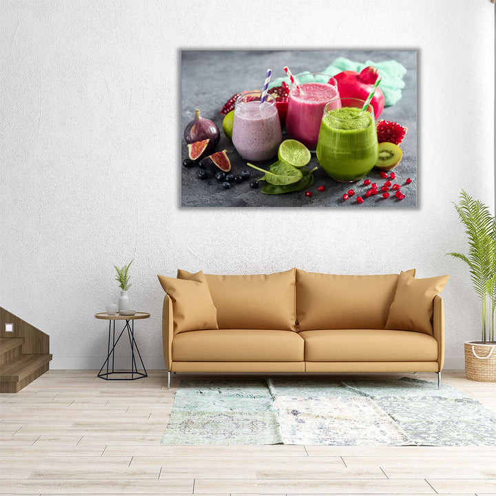 Colorful Smoothies & Fruits - Canvas Print Wall Art