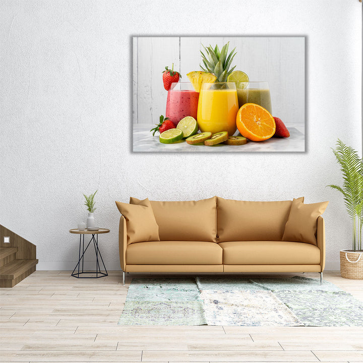 Fruit Smoothies with Their Ingredients - Canvas Print Wall Art