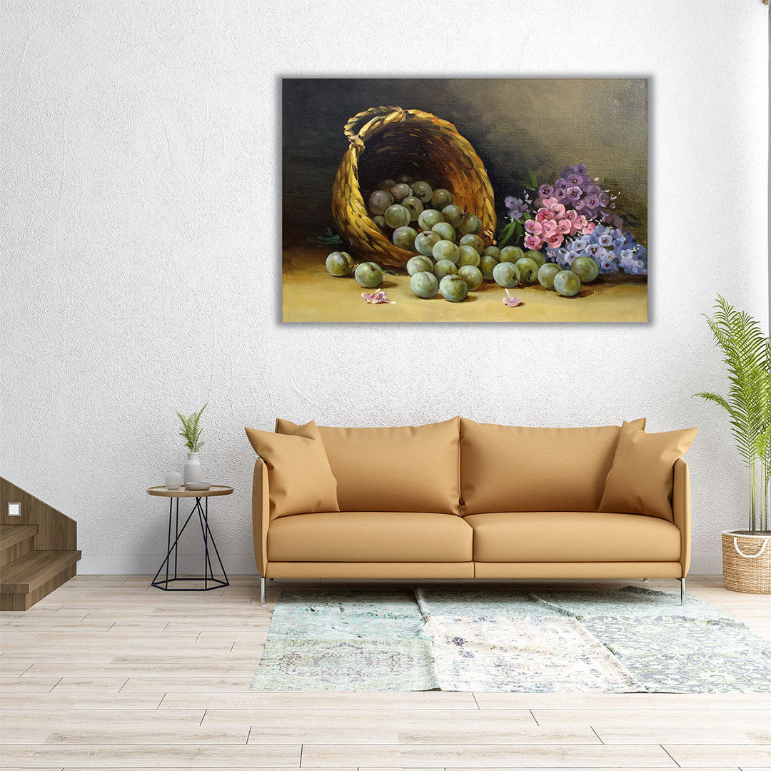 Ripe Juicy Plums in a Basket Oil Painting Print - Canvas Print Wall Art