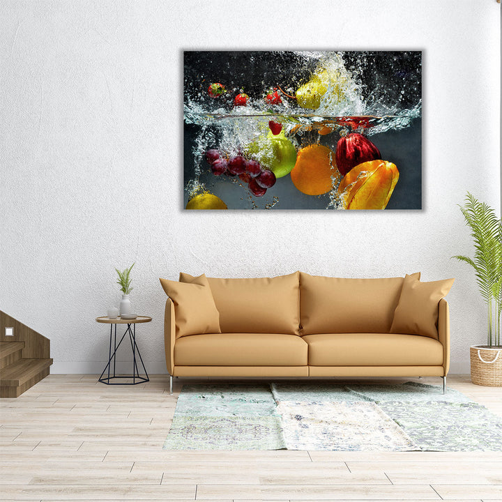 Splashing Fruits on Water - Canvas Print Wall Art