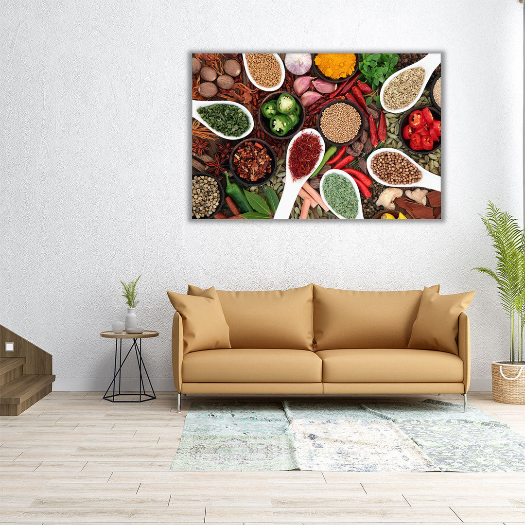 Spice and Herb Collection Forming an Abstract Background - Canvas Print Wall Art