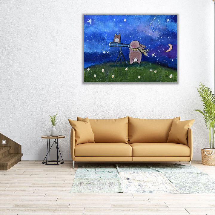 60x45 canvas with animals under starry sky