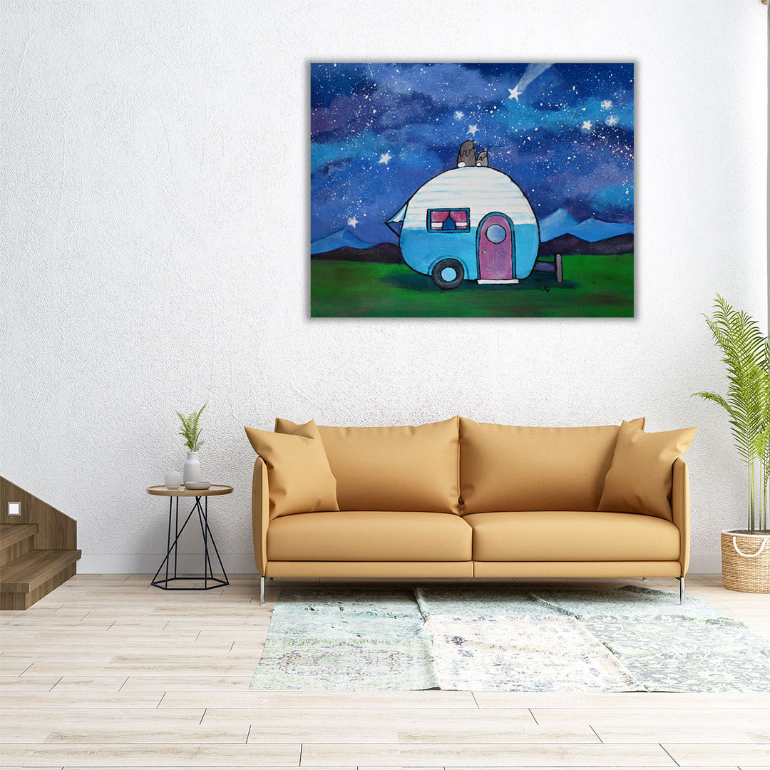 45x36 canvas featuring starry sky and green hills