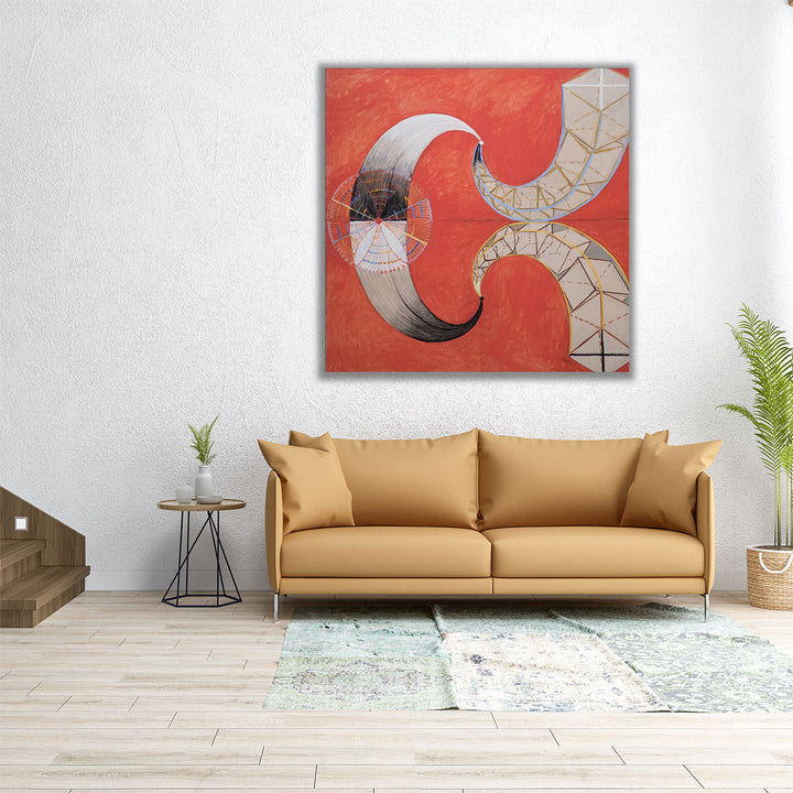 large foyer art – bold red and beige