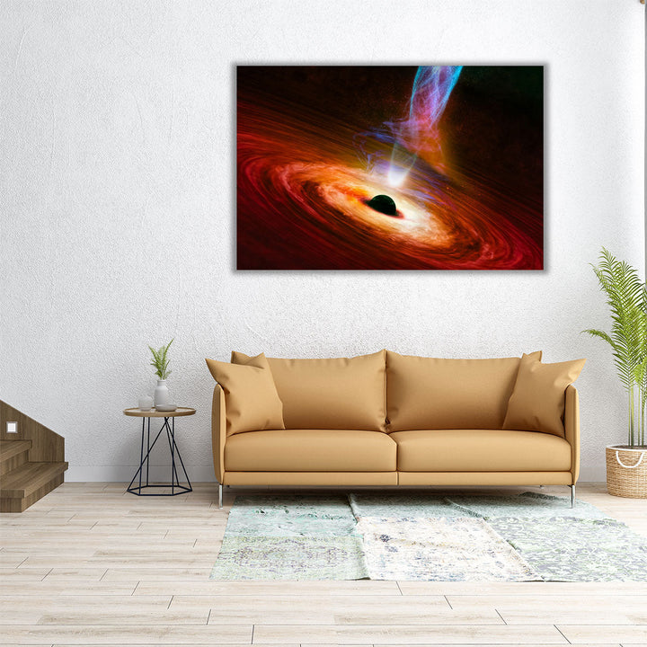 Black Hole with Nebula Over Colorful Stars and Cloud Fields in Outer Space - Canvas Print Wall Art