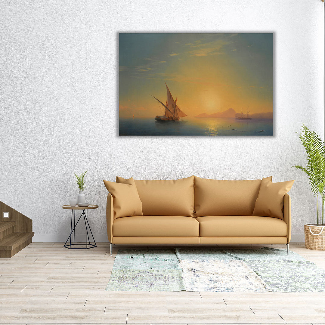 bathroom wall art – minimalist sailboat composition