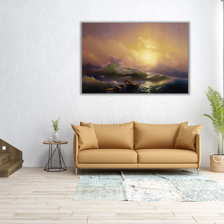 yellow accent art – driftwood by water