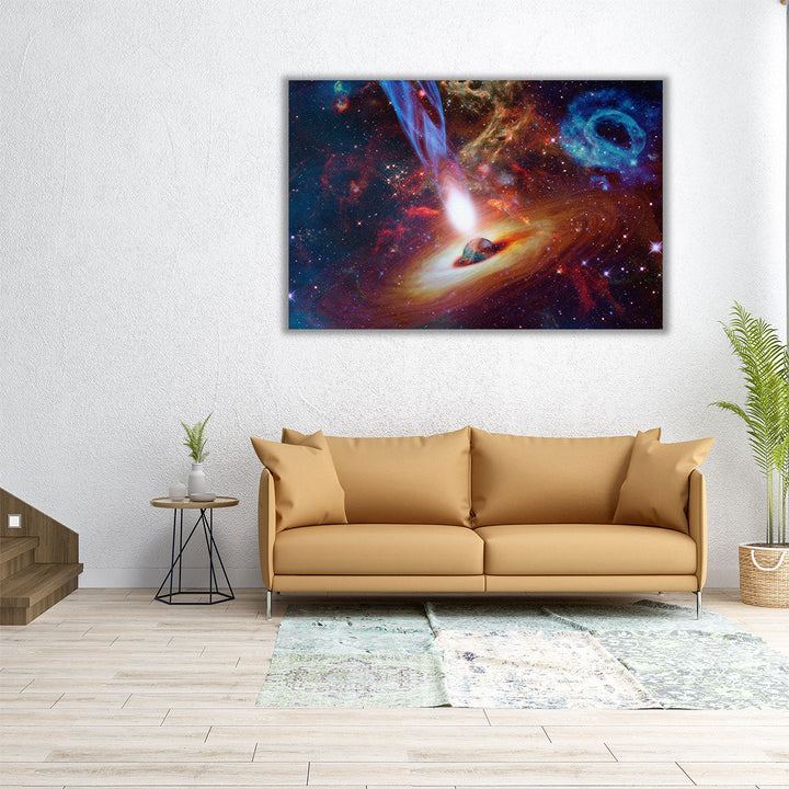 Bright Quasar in Deep Space, Astronomical Background - Canvas Print Wall Art