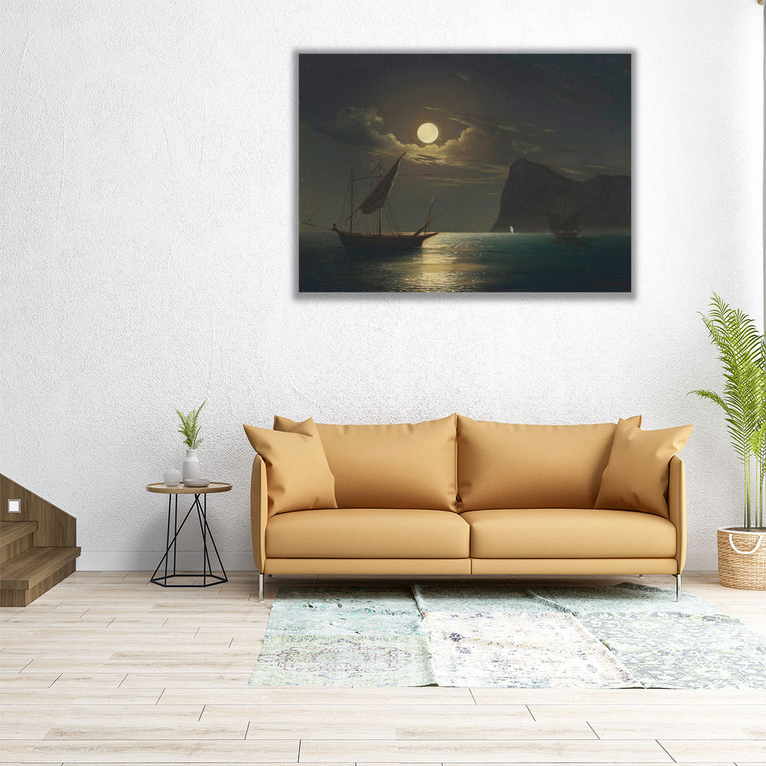 Hallway canvas art sailboat and moon scene