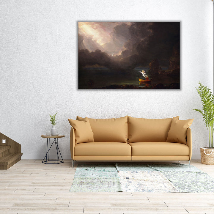 Monochrome canvas print of serene landscape
