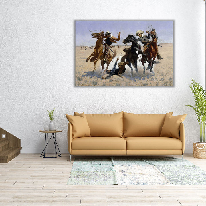 48×32 wrapped canvas vintage horse fight art