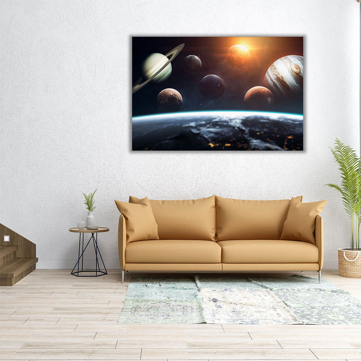 Planets of Solar System With Shinning Sun - Canvas Print Wall Art