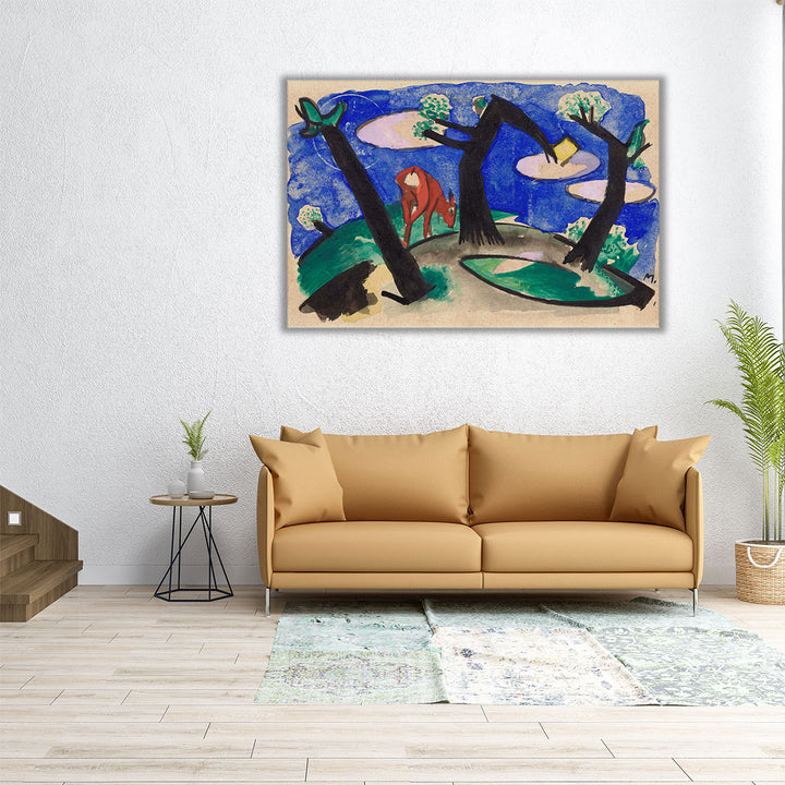 60x40 abstract deer and tree canvas artwork
