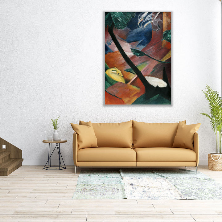45x60 abstract tree and deer canvas artwork