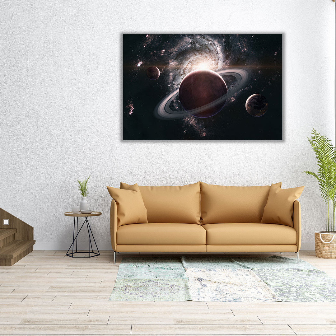 Planets With Galaxy in the Background in Deep Space - Canvas Print Wall Art