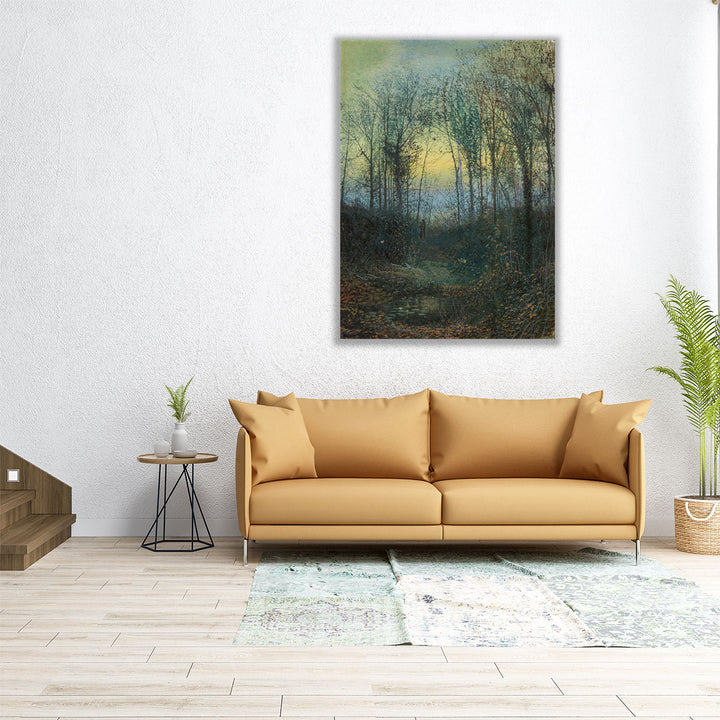 Tranquil landscape canvas featuring trees and sunset