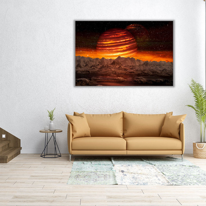 View of the Alien Planet and the Mountains - Canvas Print Wall Art