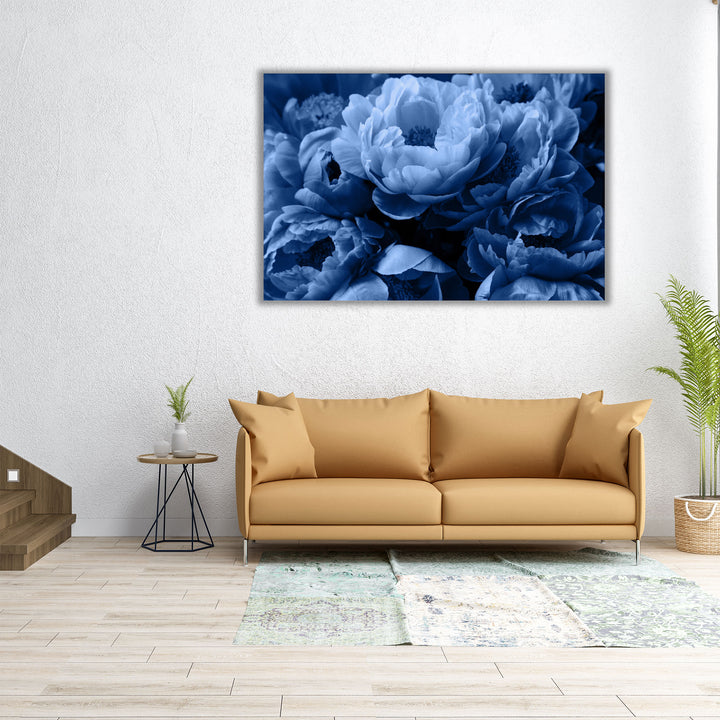 Blue Peony Rose Flowers - Canvas Print Wall Art