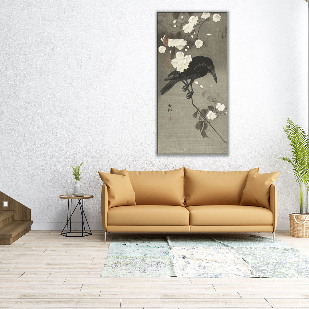 Crow with Cherry Blossom, 1900 - 1930 - Canvas Print Wall Art