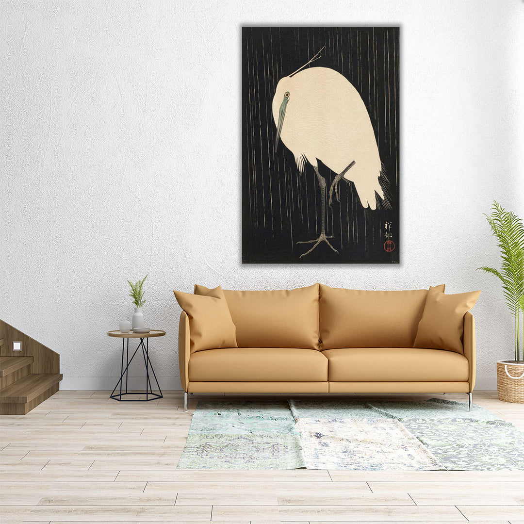 White Heron Standing in the Rain - Canvas Print Wall Art